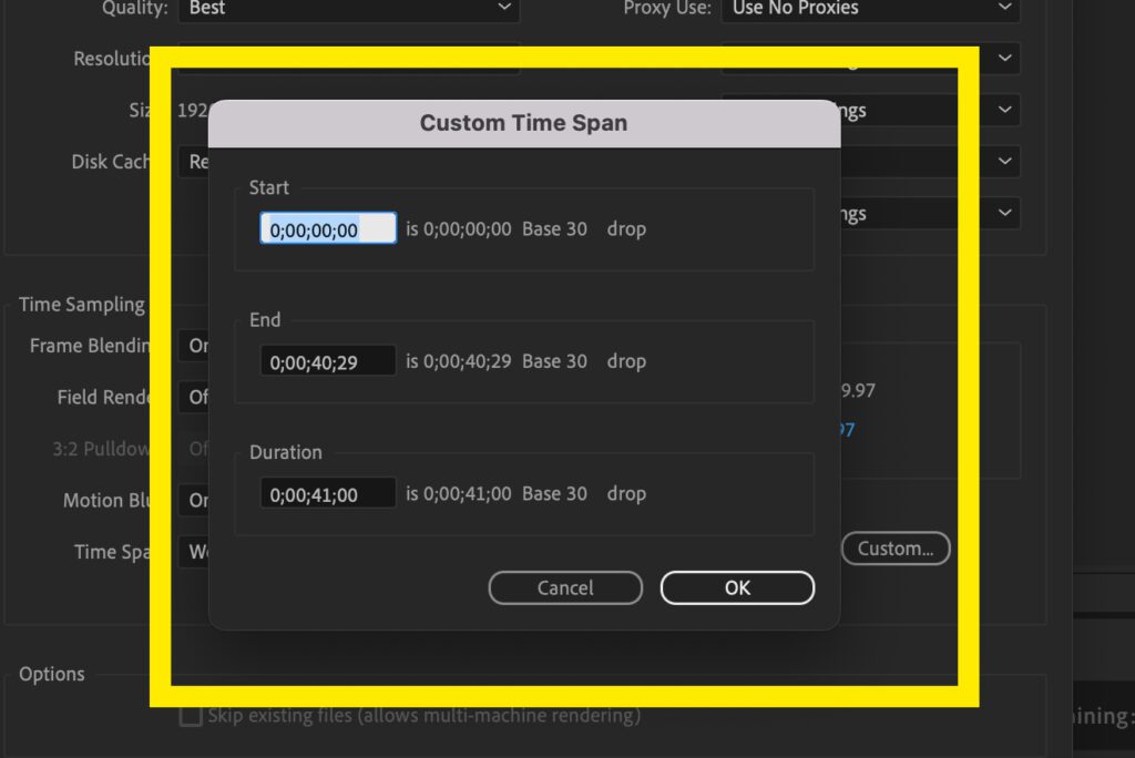 Screenshot of the Custom Time Span module inside After Effects.