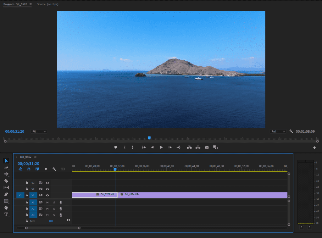 A Premiere Pro screenshot showing two clips aligned side-by-side.